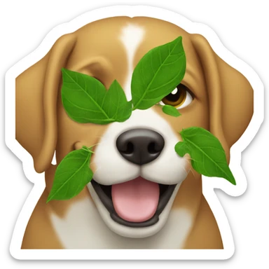 Dog consuming green leaves sticker