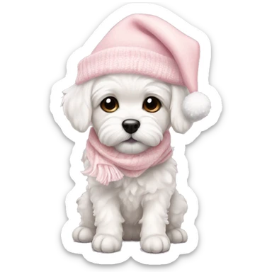 schichon winter puppy with pale pink christmas hat and scarf sticker