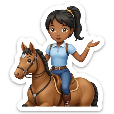 Black girl with two pigtails riding a horse sticker