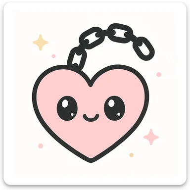 realistic gothic heart with a black chain, kawaii style sticker