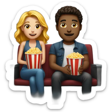two beautiful people watching movie at the cinema, dark background sticker