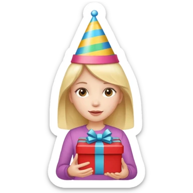 🥳🎀 kafasında tok olan elinde hediye olan bir kız sticker