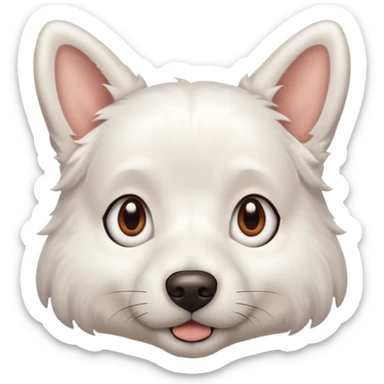 a completely white dog with brown eyes, a long, medium-sized body, and ears with small brown specks on them. sticker