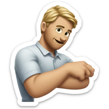 Guy scratching arm sticker