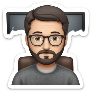 Profesor de pelo gris marrón oscuro con gafas un poco de barba jersey gris y un ordenador los óleos son marrones sticker