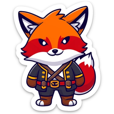 Fox with fiery red eyes, one eye covered with pirate blindfold sticker