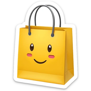 Turn this yellow shopping bag into a single flat emoji.
Keep the bag shape and yellow color.
Remove all text and details.
Simple, cute, Apple-style emoji.
Transparent background. sticker