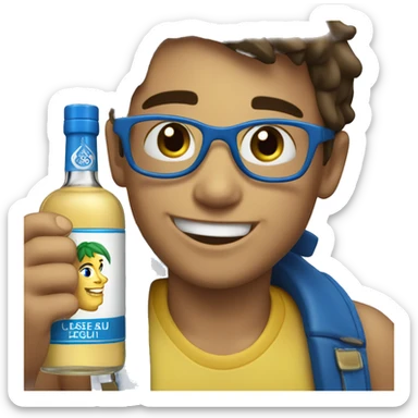 smiling boy with clase azul tequila bottle sticker