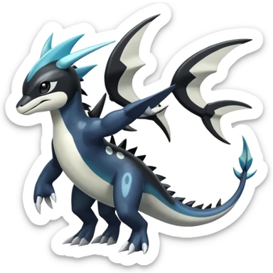 Black and white smooth glossy soft hot handsome tough badass cool Meloetta-Dialga-Orca-Salandit-Giratina-Pokémon-Fakémon-fusion-hybrid-creature (full body), 4-legged,  sticker