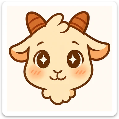 Edit the image to change the mouth to a small, shy smile instead of a frown, keeping the shy and bashful expression with shining, sparkling eyes and slight blush. Maintain the simple, clean style and white background, designed for a small emote. sticker