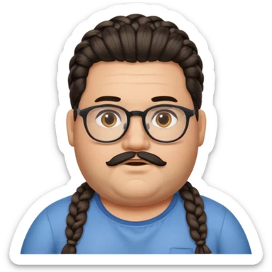I want an emoji of a chubby person with glasses and a beard, with braided hair and a black beard sticker