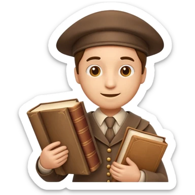 Apple Memoji-style 3D emoji of a historian holding scrolls or old books, soft shading, rounded shapes, no background.
 sticker