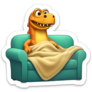 fever sick dinosaur on the sofa under blankets sticker