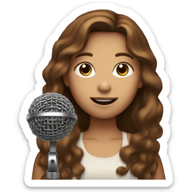 a girl with brown hair singing into a microphone sticker