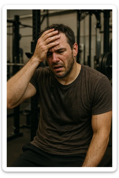 uomo in overreaching in palestra per il troppo volume di allenamento sticker