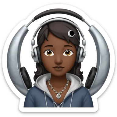 gecə ve kulaklık takmış bir ay sticker