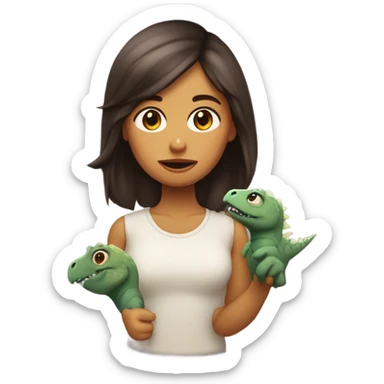 Chica,morena, pelo largo liso, tomando a un dinosaurio brbe sticker