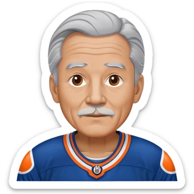 Old  man grey hair wearing oilers uniform sticker