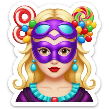 girl with a lot of accessories and masks made out of candy sticker