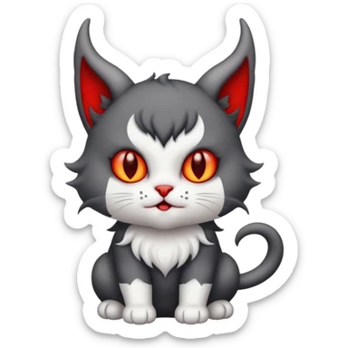 blackish grey and white baby devil satan cat with horns  sticker