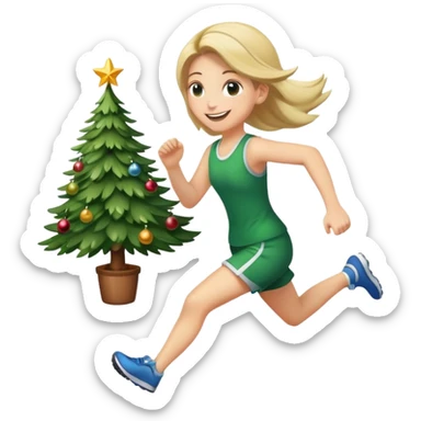 girl running with christmas tree sticker