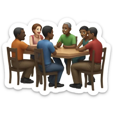 6 people sitting either side of a square table sticker