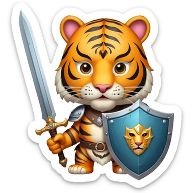 tiger face with shield and sword fantasy game character for Twitch emote sticker