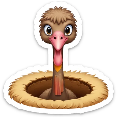 Ostrich with it's head inside a hole in the ground only it's body and neck visible sticker