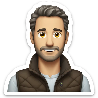 a white man with dark brown hair and stubble in a gilet  sticker