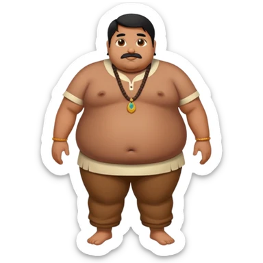 Fat brown Indian man. Full body. Black hair sticker
