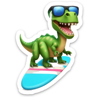 Dinosaur on a surf board wearing sunglasses smiling  sticker