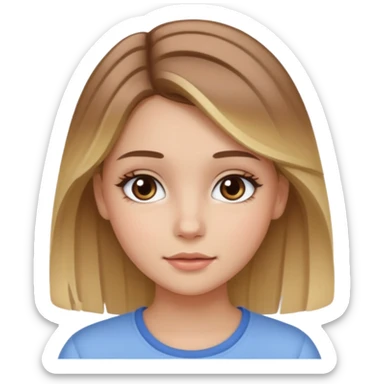 adolescente con maquillaje suave, con el cabello castaño y en las puntas del cabello mono, sticker