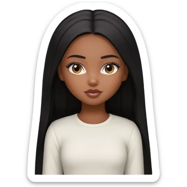 a pretty bratz brown girl with long straight black color hair and a white full sleeve sticker