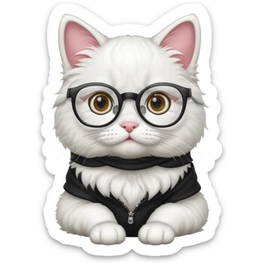 white cat, sitting, wearing glasses sticker