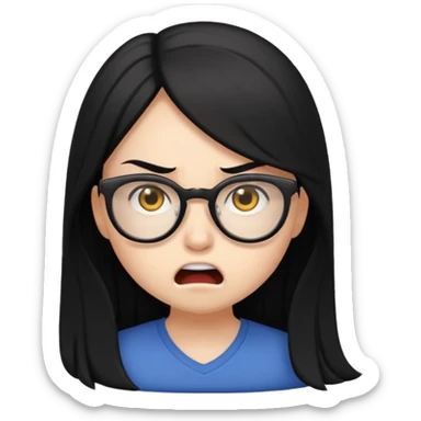 angry girl with black long  hair wearing glasses and her expressions like this emoji🙂‍↔️ sticker