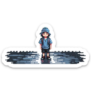 Boy standing alone in the rain, raindrops falling sticker