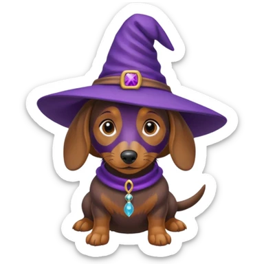 Dachshund dog wear purple wicth hat sticker