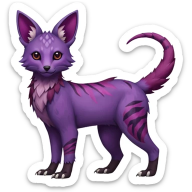 Feral Rare realistic edgy burgundy-purple pretty beautiful handsome gorgeous aesthetic colorful vibrant Vernid-Trico-species-Fakemon-creature by LiLaiRa, random markings, tufted ears, full body sticker