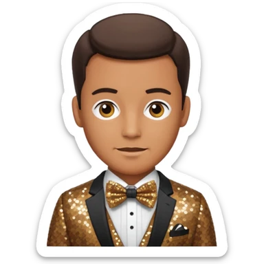 Neil Fanning, Australia Actor (b.1967) with brown sequin suit with bow tie sticker