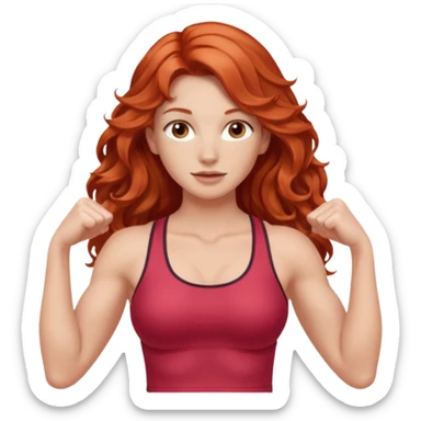 Athletic girl with long light red wavy hair and smaller boobs bigger arms not too big sticker