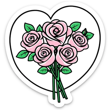 romantic heart-shaped bouquet with pink and white roses sticker