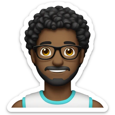guy with fair skin, black curly hair, braces, glasses, and biceps sticker