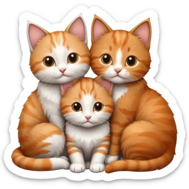 3 kittens cuddling together all different colours, the first one is grey and white, the second is ginger and white and the third is brown tabby and white sticker
