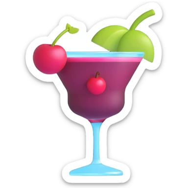 3D emoji style cocktail glass with burgundy drink and a cherry sticker