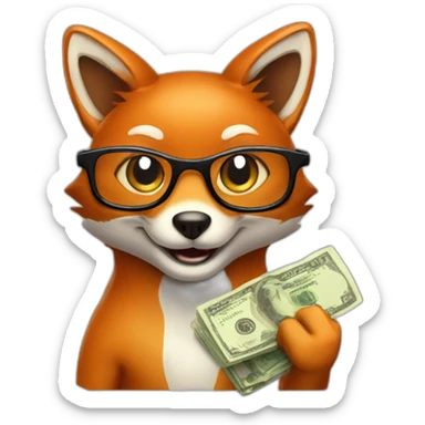 Smiling-Fox-with-glasses-and-Money-sack sticker