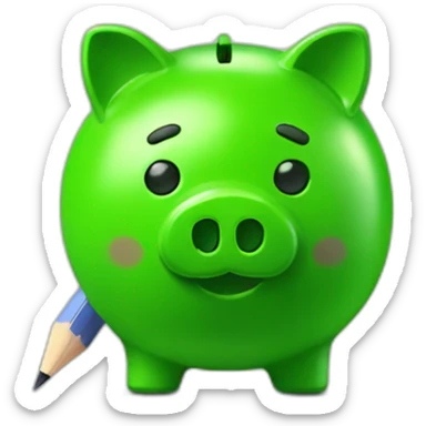 green piggybank with pencil sticker