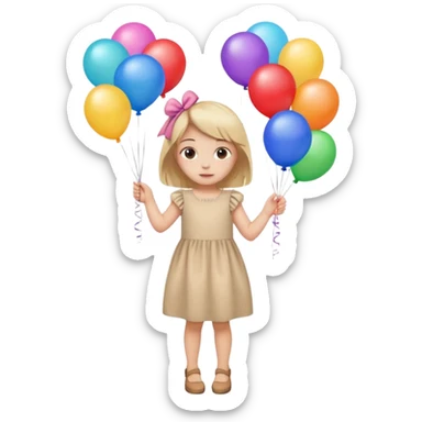 birthday small  girl in biege dress + baloons sticker