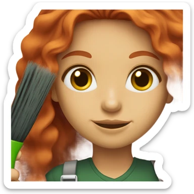 A female hair stylist with long red hair and green eyes with a hair brush in her hand sticker