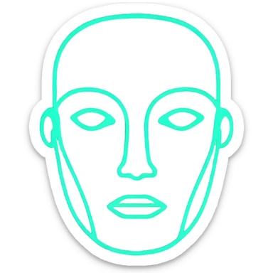 Minimalist futuristic AI avatar — clean glowing outline of a humanoid face, half-abstract with light reflections. sticker