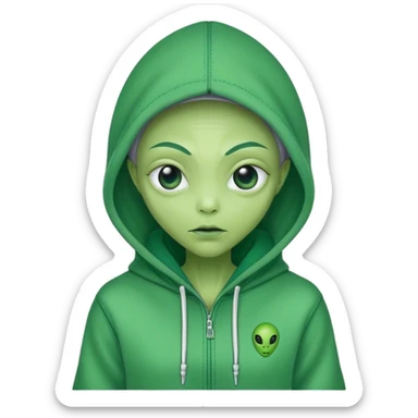 Alien wearing a hoodie with a stitching of the Name “Frau Epp”  sticker